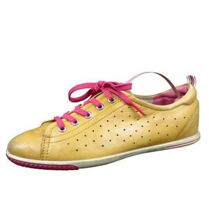 ECCO Spin Womens Leather Sneaker Shoes Size 38 Yellow Pink‎ Casual Comfort Lace